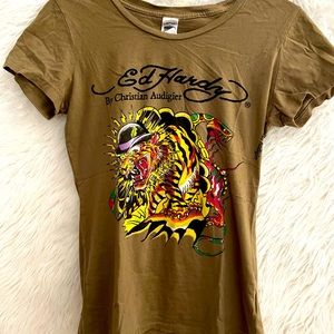 Ed Hardy Christian Audigier women’s dark green t shirt